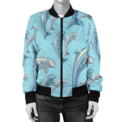 Dolphin Print Pattern Women Casual Bomber Jacket