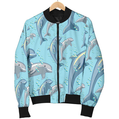 Dolphin Print Pattern Women Casual Bomber Jacket