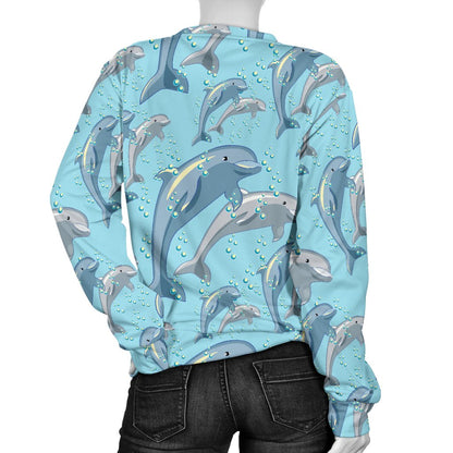 Dolphin Print Pattern Women Crewneck Sweatshirt