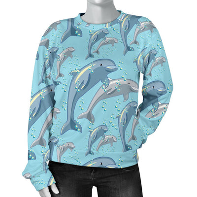Dolphin Print Pattern Women Crewneck Sweatshirt