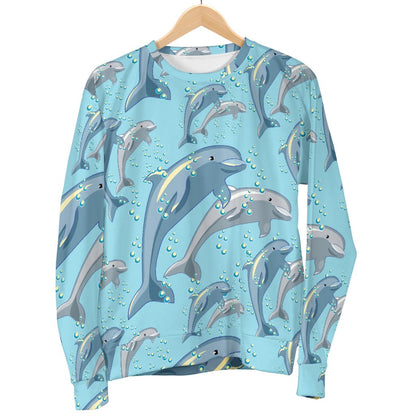 Dolphin Print Pattern Women Crewneck Sweatshirt