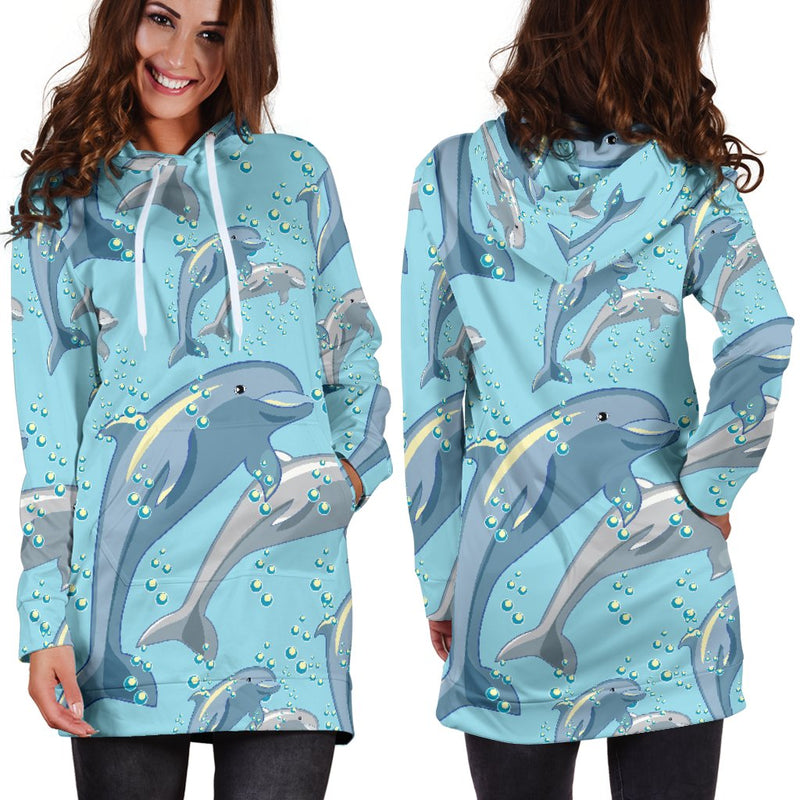 Dolphin Print Pattern Women Hoodie Dress