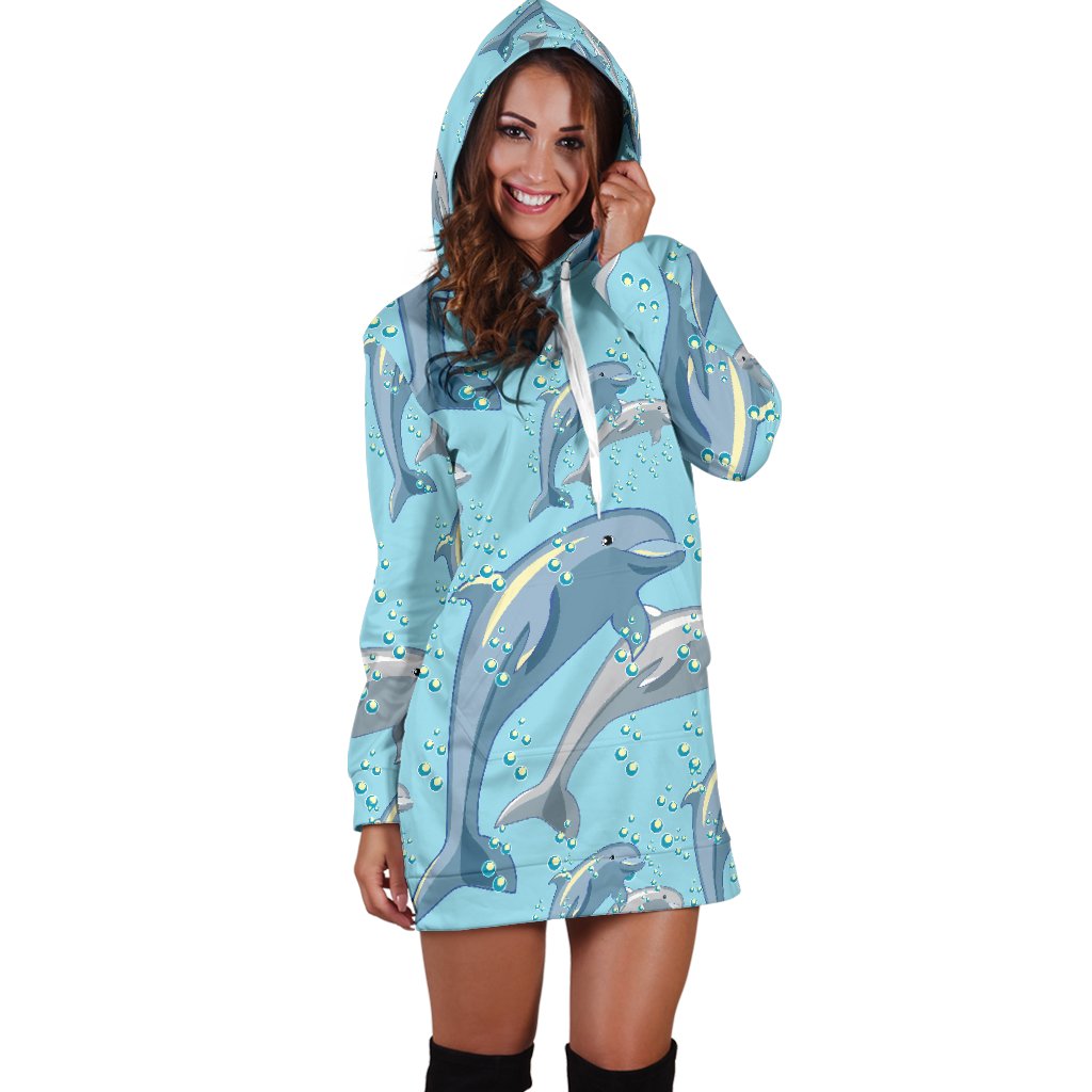 Dolphin Print Pattern Women Hoodie Dress