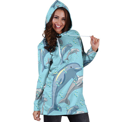 Dolphin Print Pattern Women Hoodie Dress