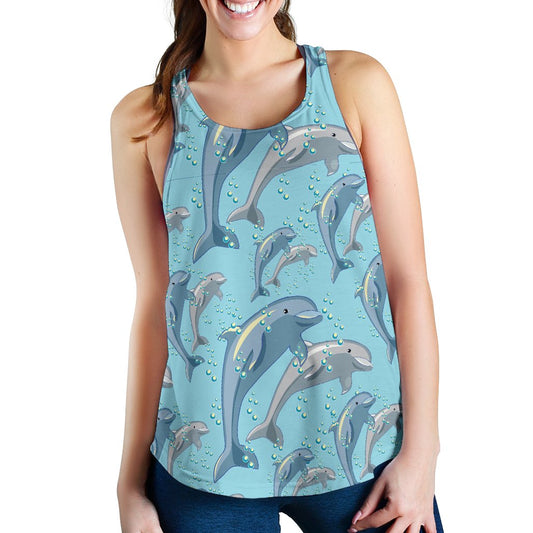 Dolphin Print Pattern Women Racerback Tank Top