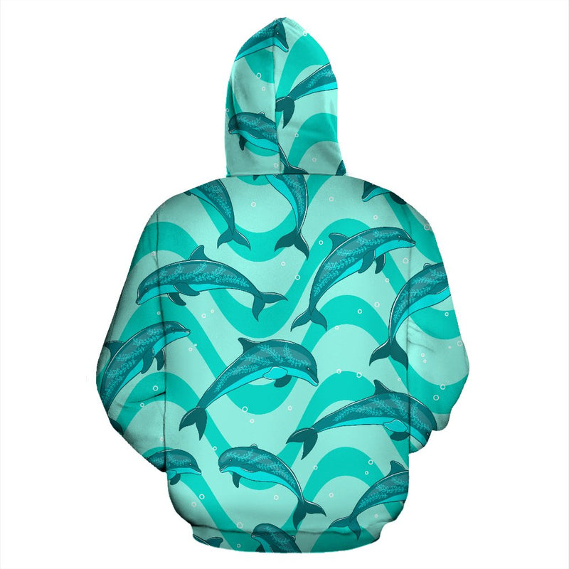 Dolphin Wave Print All Over Zip Up Hoodie