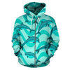 Dolphin Wave Print All Over Zip Up Hoodie