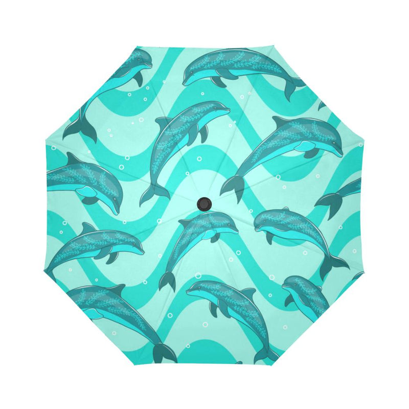 Dolphin Wave Print Automatic Foldable Umbrella