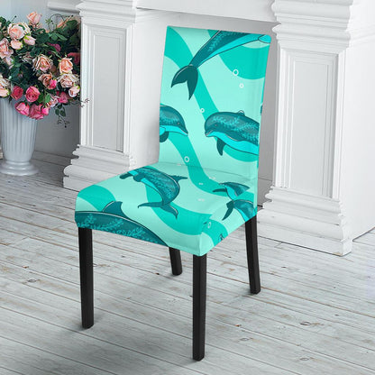 Dolphin Wave Print Dining Chair Slipcover-JORJUNE.COM