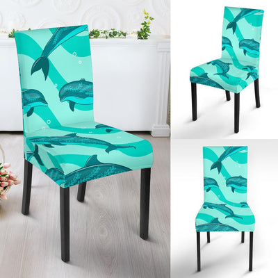 Dolphin Wave Print Dining Chair Slipcover-JORJUNE.COM