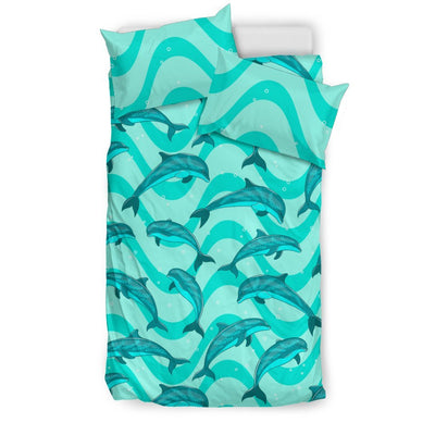 Dolphin Wave Print Duvet Cover Bedding Set