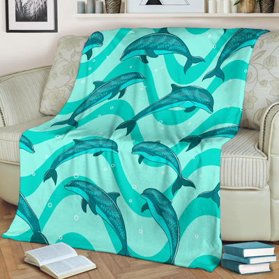 Dolphin Wave Print Fleece Blanket