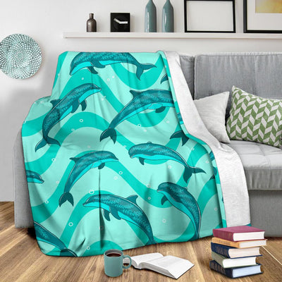 Dolphin Wave Print Fleece Blanket