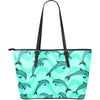 Dolphin Wave Print Large Leather Tote Bag