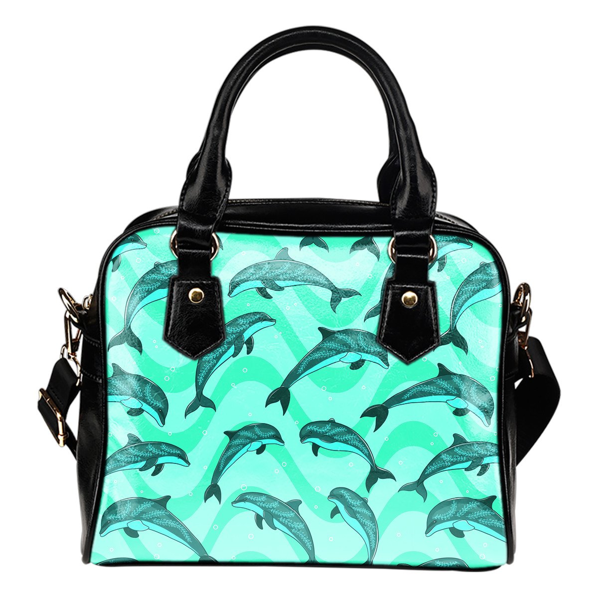 Dolphin Wave Print Leather Shoulder Handbag