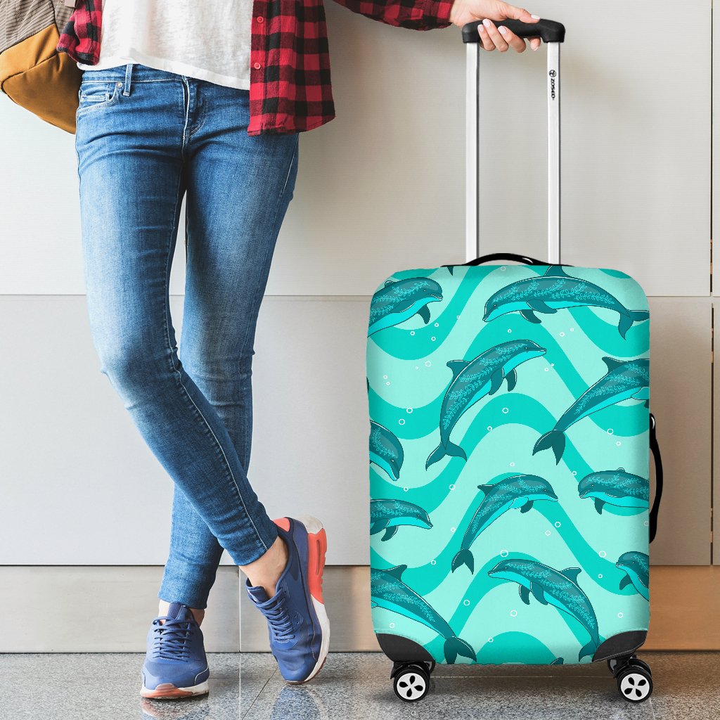 Dolphin Wave Print Luggage Cover Protector
