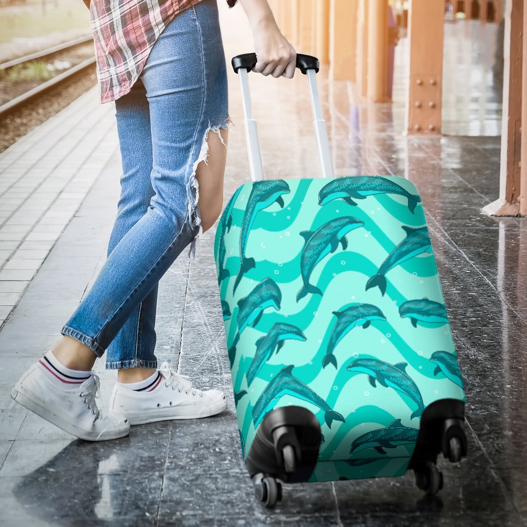 Dolphin Wave Print Luggage Cover Protector