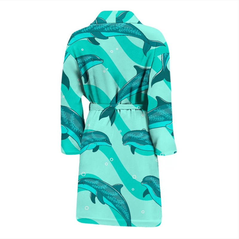 Dolphin Wave Print Men Bath Robe