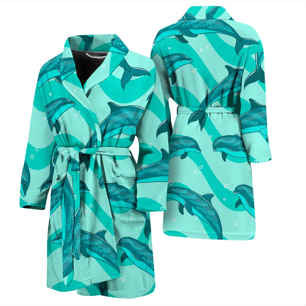 Dolphin Wave Print Men Bath Robe