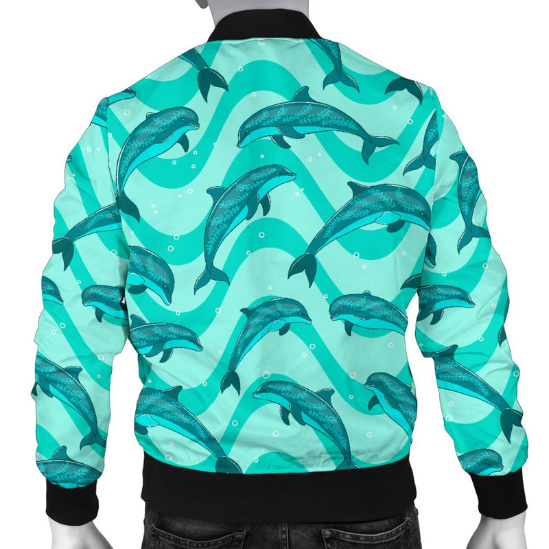 Dolphin Wave Print Men Casual Bomber Jacket