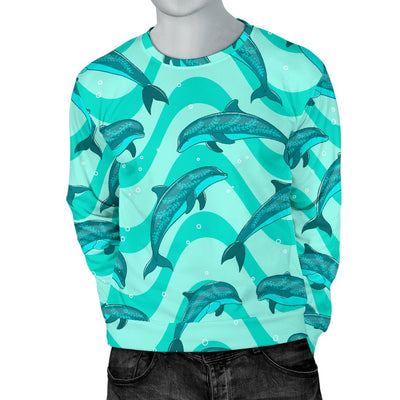 Dolphin Wave Print Men Crewneck Sweatshirt