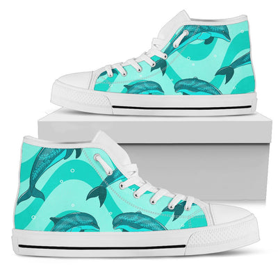 Dolphin Wave Print Men High Top Shoes