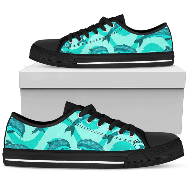 Dolphin Wave Print Men Low Top Shoes