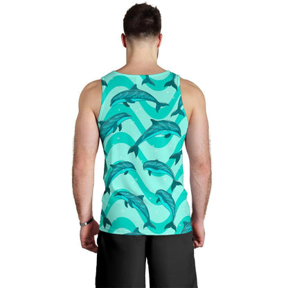 Dolphin Wave Print Men Tank Top