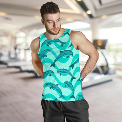 Dolphin Wave Print Men Tank Top