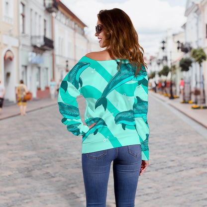 Dolphin Wave Print Off Shoulder Sweatshirt