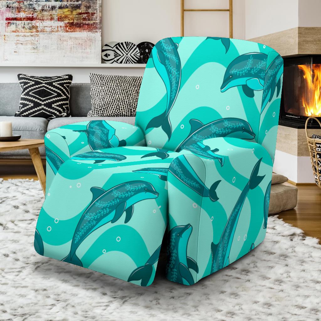Dolphin Wave Print Recliner Slipcover-JORJUNE.COM