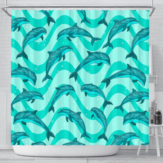 Dolphin Wave Print Shower Curtain