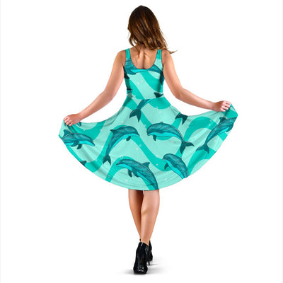 Dolphin Wave Print Sleeveless Mini Dress