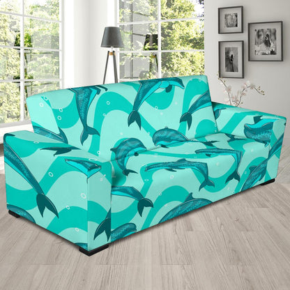 Dolphin Wave Print Sofa Slipcover-JORJUNE.COM