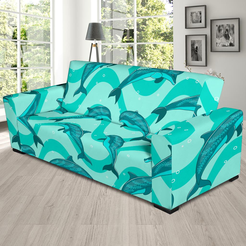 Dolphin Wave Print Sofa Slipcover-JORJUNE.COM