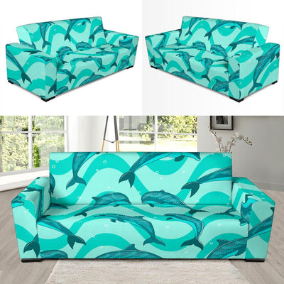Dolphin Wave Print Sofa Slipcover-JORJUNE.COM