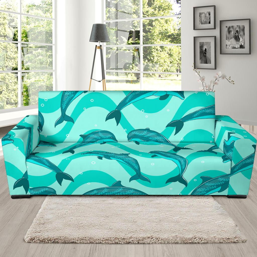 Dolphin Wave Print Sofa Slipcover-JORJUNE.COM