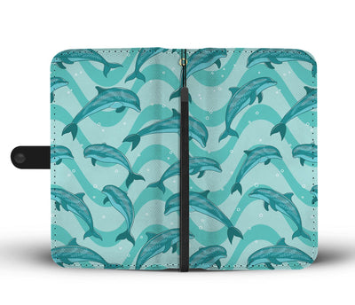 Dolphin Wave Print Wallet Phone Case