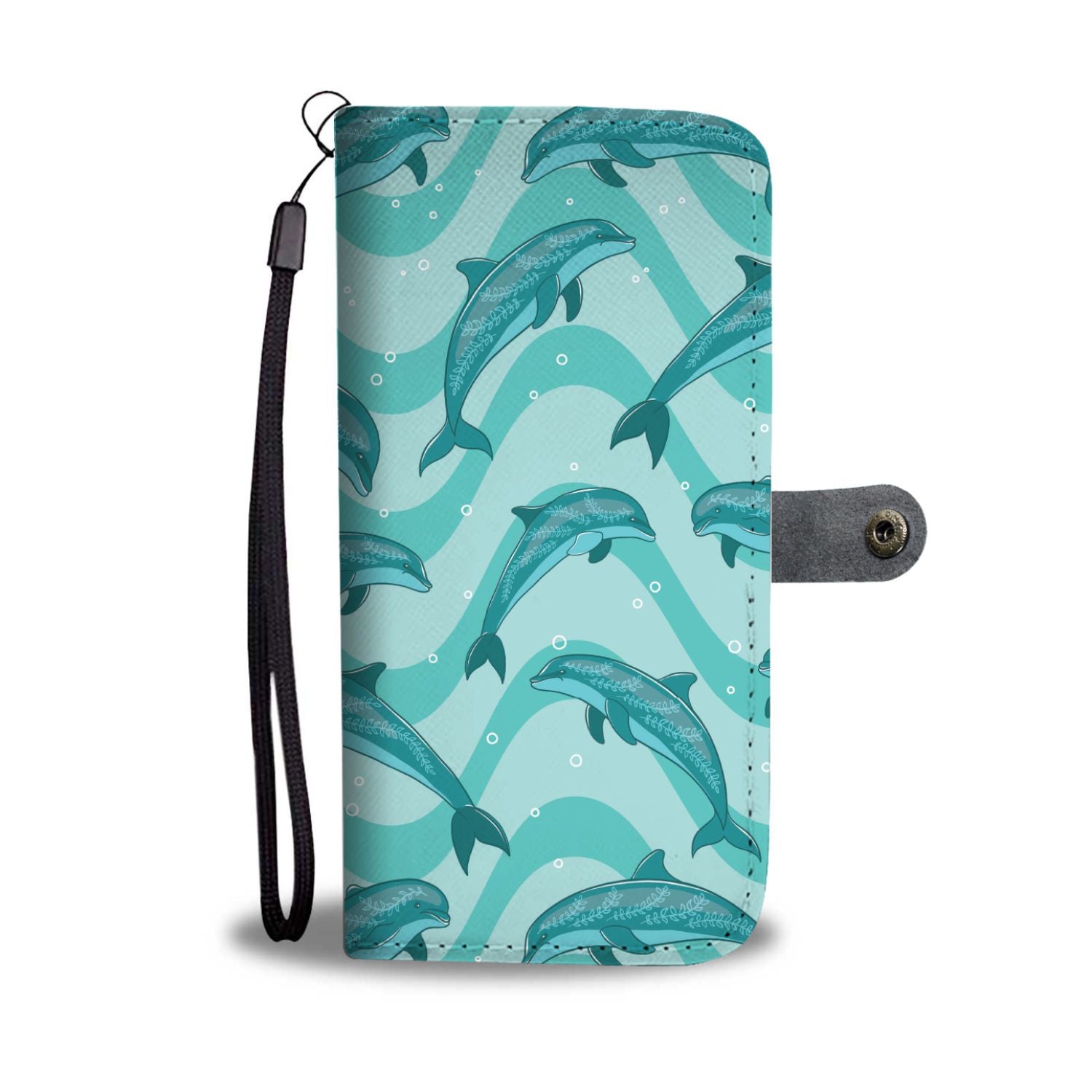 Dolphin Wave Print Wallet Phone Case