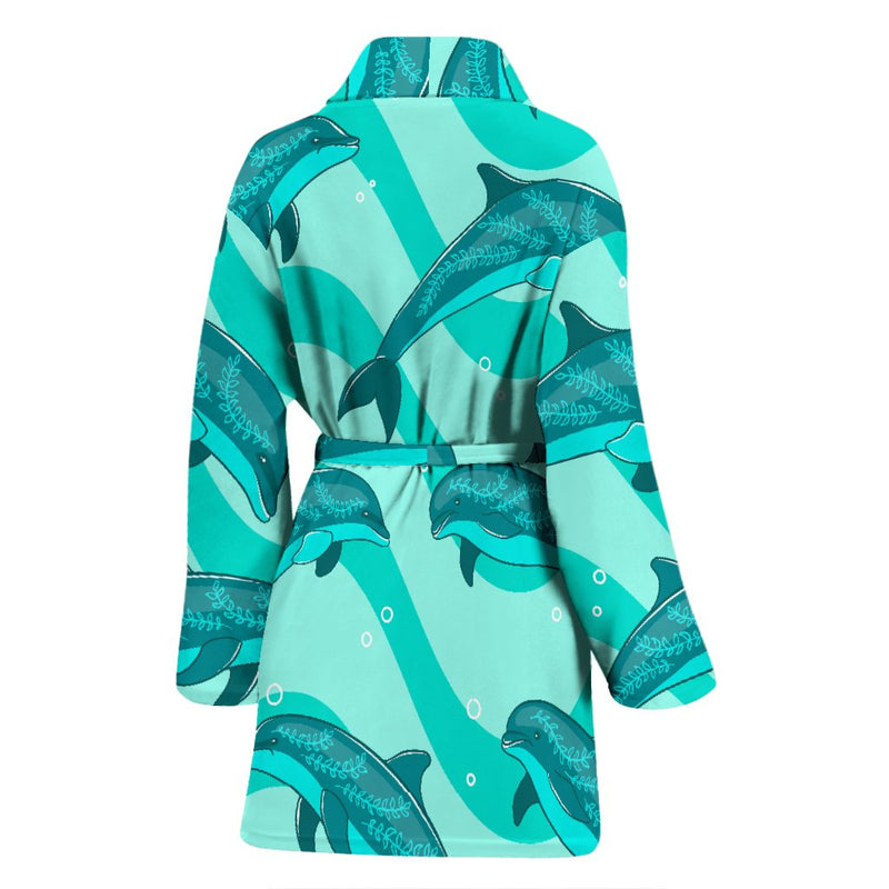 Dolphin Wave Print Women Bath Robe