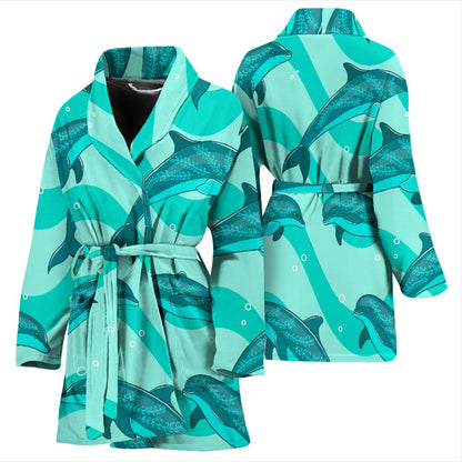 Dolphin Wave Print Women Bath Robe