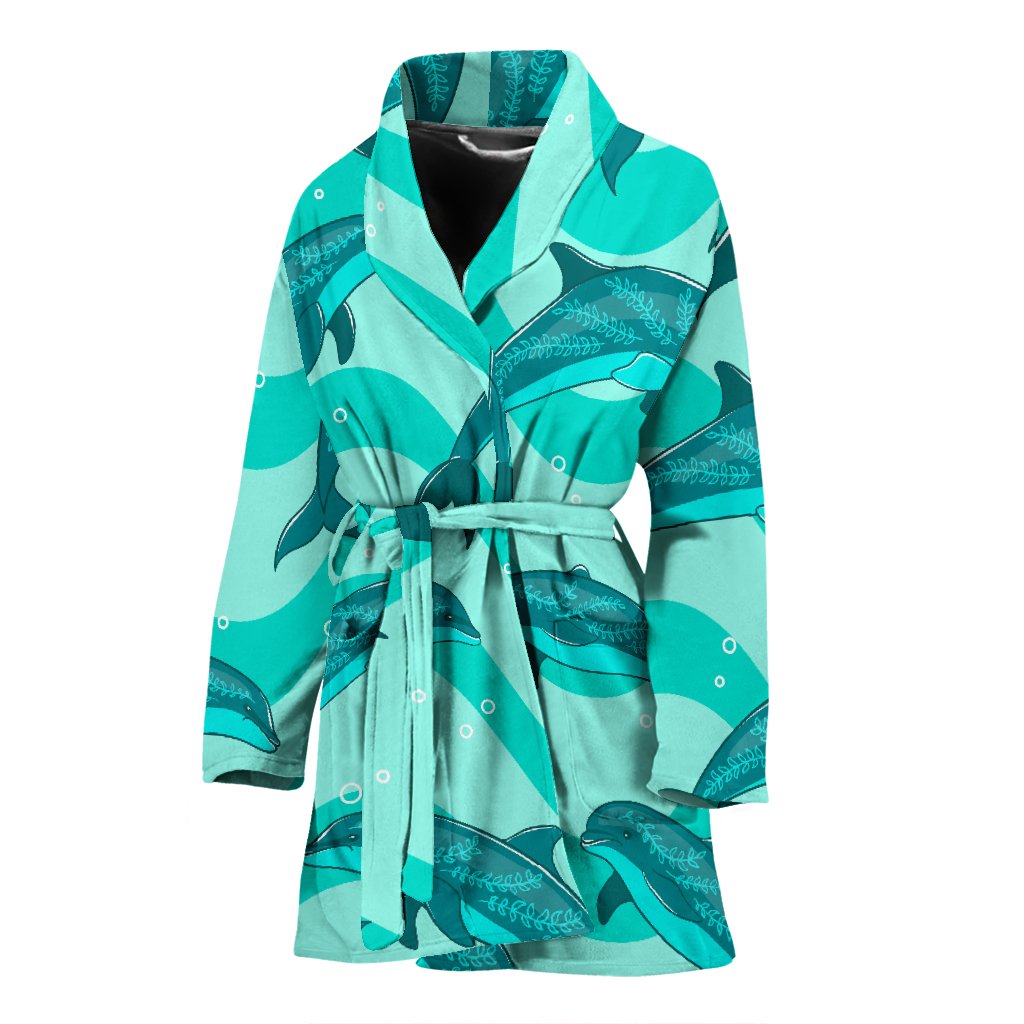 Dolphin Wave Print Women Bath Robe