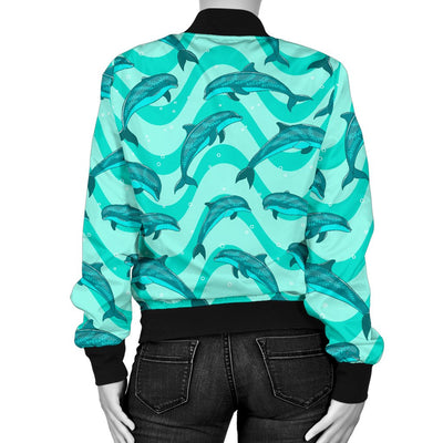 Dolphin Wave Print Women Casual Bomber Jacket