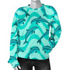 Dolphin Wave Print Women Crewneck Sweatshirt