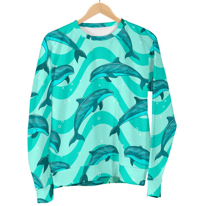 Dolphin Wave Print Women Crewneck Sweatshirt