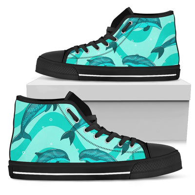 Dolphin Wave Print Women High Top Shoes
