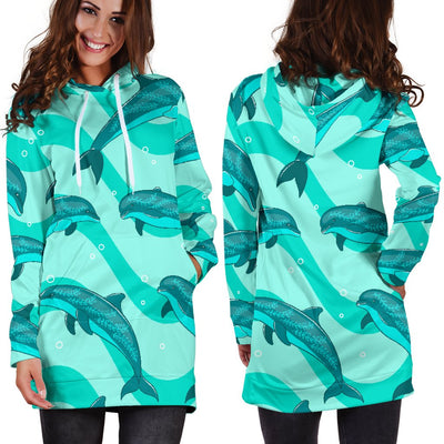 Dolphin Wave Print Women Hoodie Dress