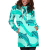 Dolphin Wave Print Women Hoodie Dress