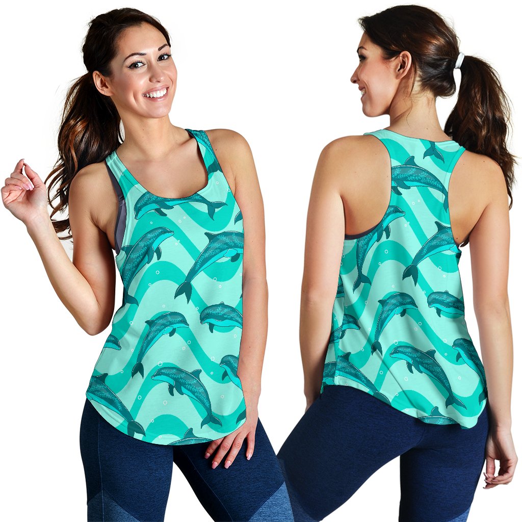 Dolphin Wave Print Women Racerback Tank Top