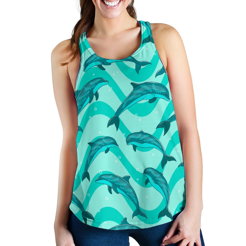 Dolphin Wave Print Women Racerback Tank Top